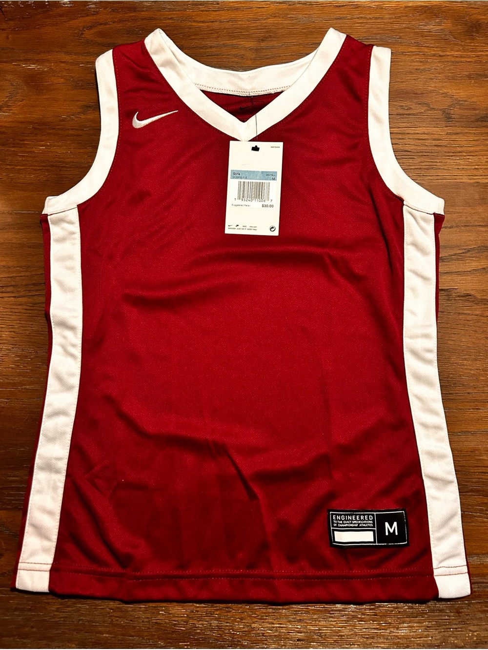Nike Red and White Girls Basketball Jersey